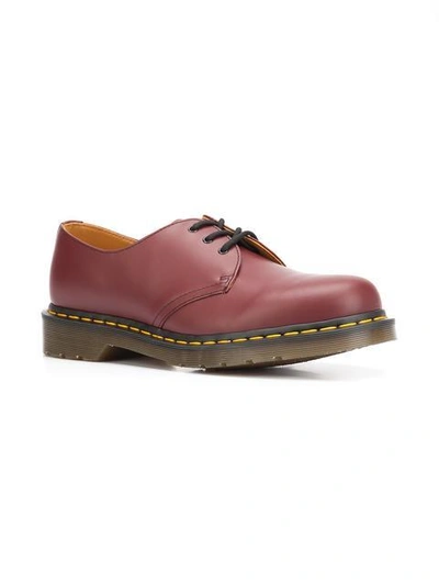 Dr. Martens Stitch Detailed Derby Shoes In Red