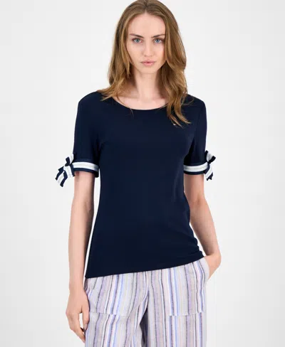 Tommy Hilfiger Women's Cotton Tie-sleeve T-shirt In Blue