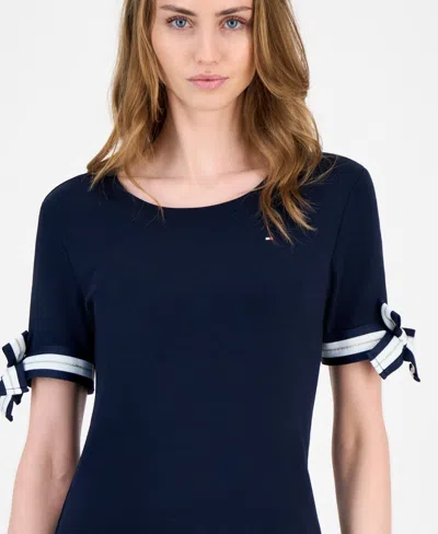 Tommy Hilfiger Women's Cotton Tie-sleeve T-shirt In Blue