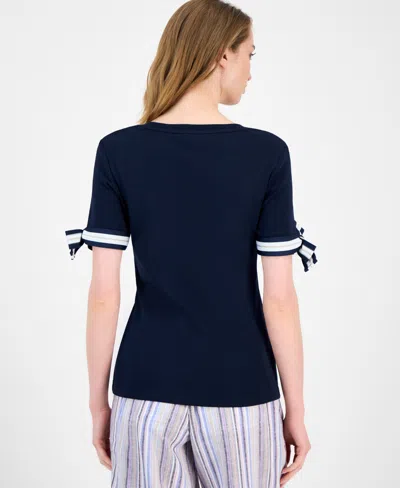Tommy Hilfiger Women's Cotton Tie-sleeve T-shirt In Blue