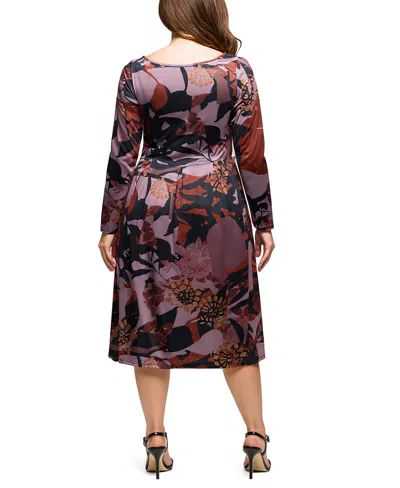24seven Comfort Apparel Plus Size Long Sleeve Midi Dress In Purple