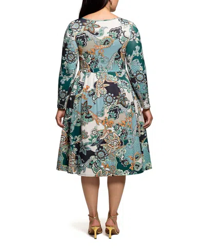 24seven Comfort Apparel Plus Size Long Sleeve Midi Dress In Green