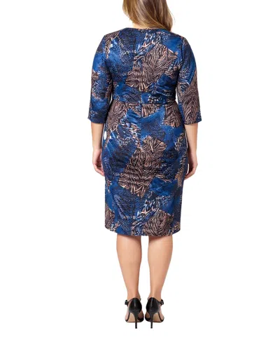 24seven Comfort Apparel Plus Size Animal Print Faux Wrap Dress In Blue