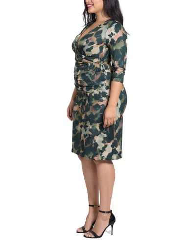 24seven Comfort Apparel Plus Size Faux Wrap Dress In Green