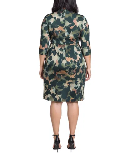 24seven Comfort Apparel Plus Size Faux Wrap Dress In Green