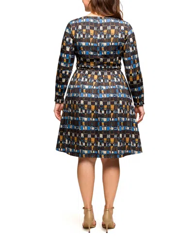 24seven Comfort Apparel Plus Size Long Sleeve Wrap With Belt Dress In Blue