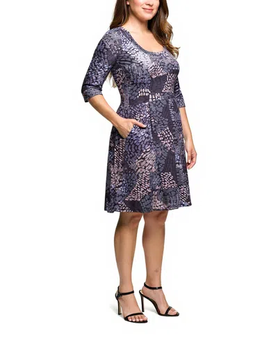 24seven Comfort Apparel Plus Size Three Quarter Sleeve Fit And Flare Dress In Multi