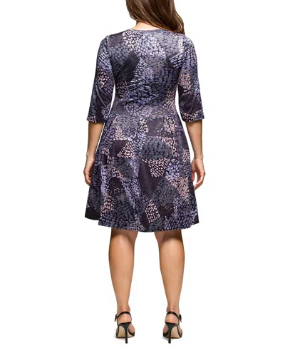 24seven Comfort Apparel Plus Size Three Quarter Sleeve Fit And Flare Dress In Multi