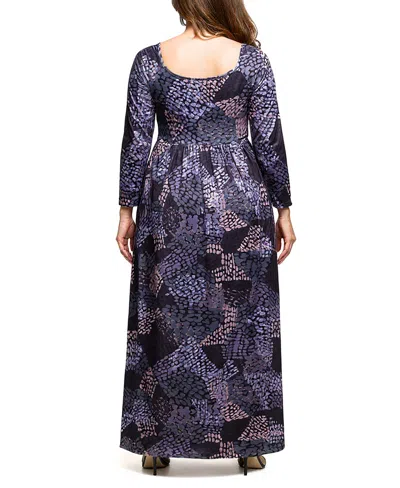 24seven Comfort Apparel Plus Size Long Sleeve Empire Waist Maxi Dress In Multi