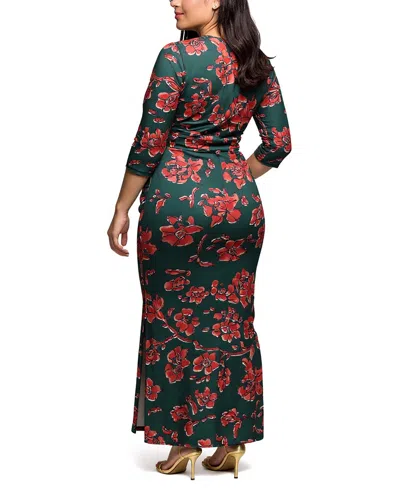 24seven Comfort Apparel Floral Print Three Quarter Sleeve Side Slit Maxi Dress In Multi