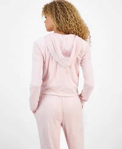Hippie Rose Juniors' Chenille Zip-up Sweater Hoodie In Pink
