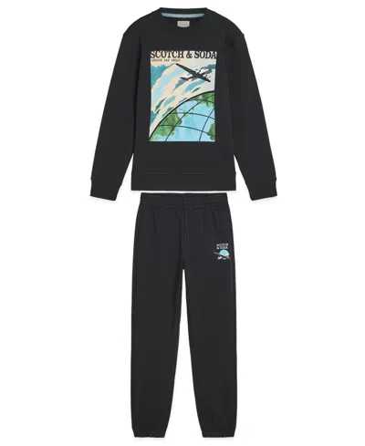 Scotch & Soda Boys 4t-7 2-piece Graphic Crewneck Sweatshirt And Jogger Pants Set In Black