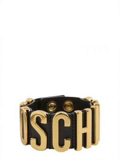 Shop Moschino Leather Bracelet In Nero