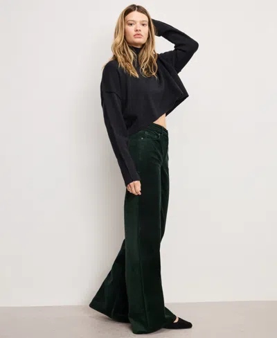 Good American Womens Pine Green003 Good Waist Palazzo Velvet Stretch-cotton Blend Trousers In Green