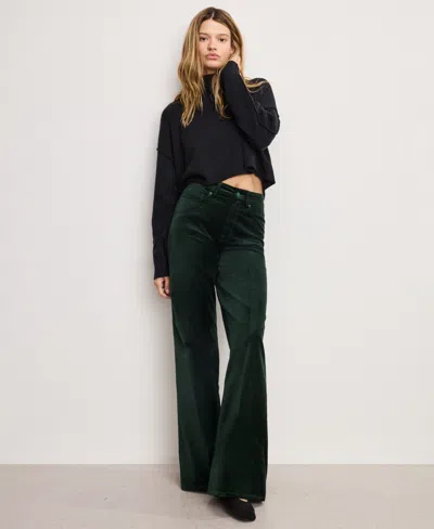 Good American Womens Pine Green003 Good Waist Palazzo Velvet Stretch-cotton Blend Trousers In Green