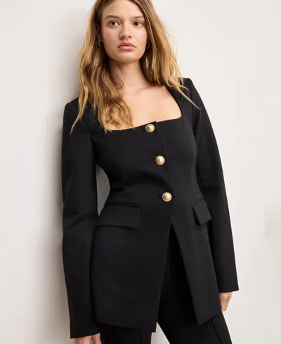 Good American Womens Black001 Sculpted Square-neck Stretch-woven Blazer In Black