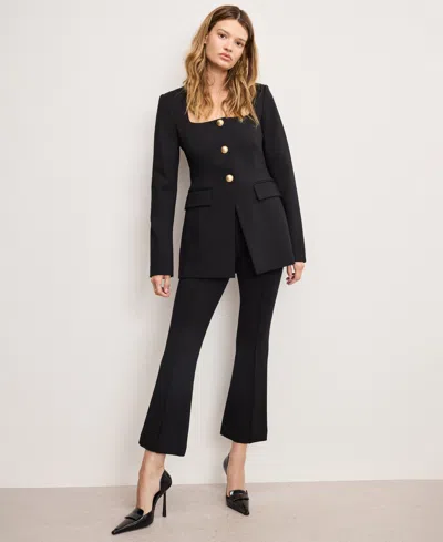 Good American Womens Black001 Sculpted Square-neck Stretch-woven Blazer In Black