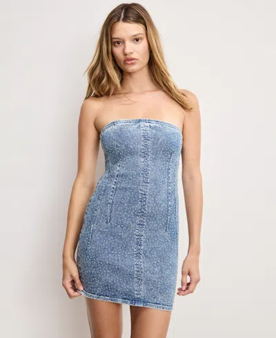 Good American Crysal Strapless Denim Minidress In Purple