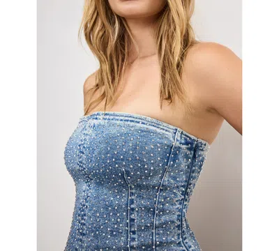 Good American Crysal Strapless Denim Minidress In Purple