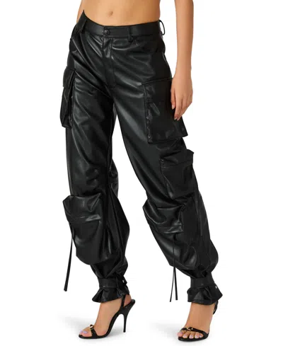 Steve Madden Duo Faux Leather Wide Leg Cargo Pants In Black