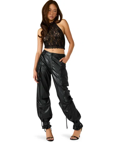 Steve Madden Duo Faux Leather Wide Leg Cargo Pants In Black