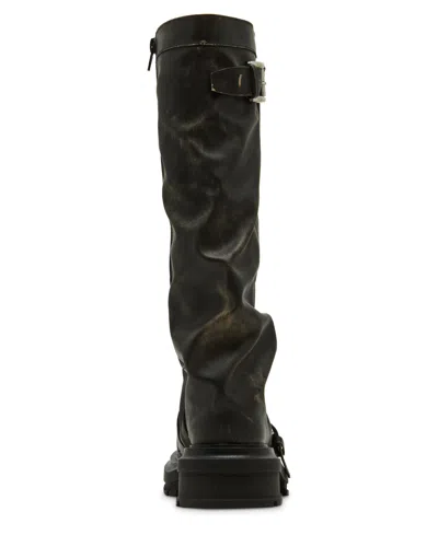 Madden Girl Women's Restore Knee-high Slouchy Lug-sole Wide-calf Moto Boots In Black