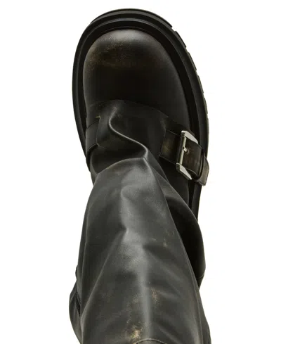 Madden Girl Women's Restore Knee-high Slouchy Lug-sole Wide-calf Moto Boots In Black