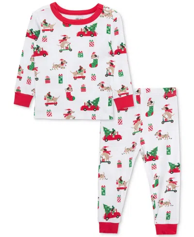Little Me Baby Puppy-print Holiday Pajama Top & Pants, 2 Piece Set In White