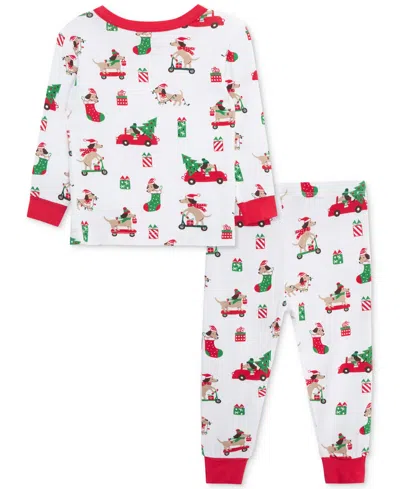 Little Me Baby Puppy-print Holiday Pajama Top & Pants, 2 Piece Set In White