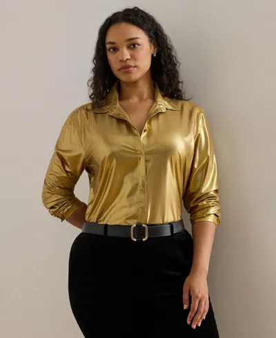 Ralph Lauren Womens Classic Fit Metallic Chiffon Shirt P Xs Xxl In Yellow