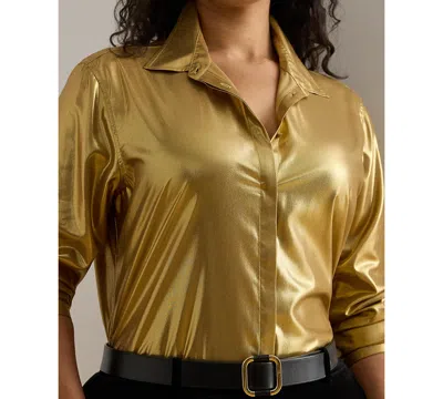 Ralph Lauren Womens Classic Fit Metallic Chiffon Shirt P Xs Xxl In Yellow