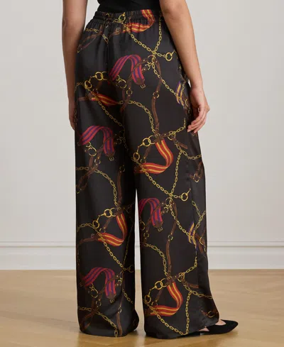 Ralph Lauren Plus Size Belting-print Charmeuse Wide-leg Pant In Red