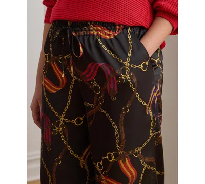 Ralph Lauren Plus Size Belting-print Charmeuse Wide-leg Pant In Red