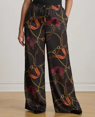 Ralph Lauren Plus Size Belting-print Charmeuse Wide-leg Pant In Red