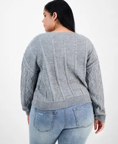Madden Girl Trendy Plus Pearl Cable-knit Scoop-neck Sweater In Gray