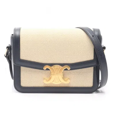 Pre-owned Celine Beige Navy Canvas Leather Shoulder Bag () In Multi