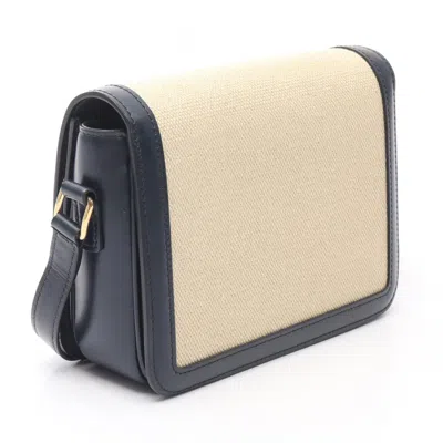 Pre-owned Celine Beige Navy Canvas Leather Shoulder Bag () In Multi