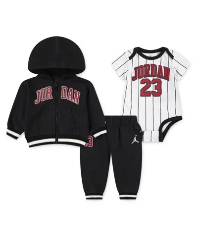 Jordan Baby Boys 3-piece Jersey Full-zip Hoodie, Bodysuit And Pants Set In Black