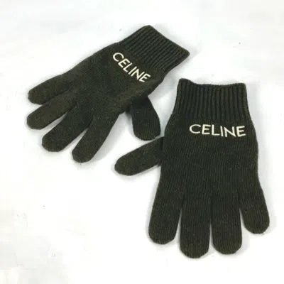 Pre-owned Celine Khaki White Wool Warm Gloves ()