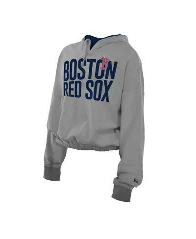 New Era Men's Heather Gray Boston Red Sox Reversed Out French Terry Quarter-zip Banded Crop Hoodie In Gray