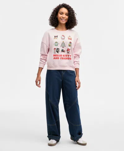 Grayson Threads, The Label Juniors' Hello Kitty Christmas Grid Fleece Sweatshirt In Pink