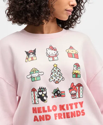 Grayson Threads, The Label Juniors' Hello Kitty Christmas Grid Fleece Sweatshirt In Pink