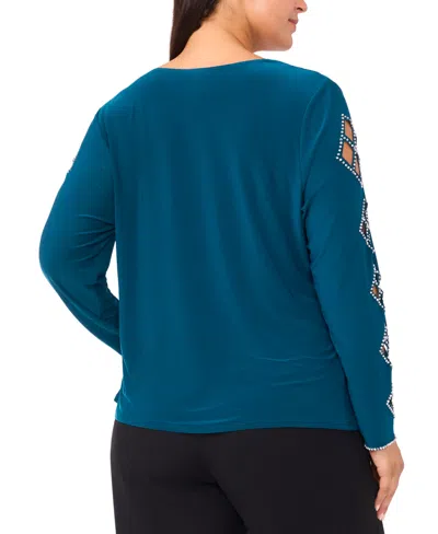 Msk Plus Size Faraj Long Sleeves Faux Wrap Top In Blue
