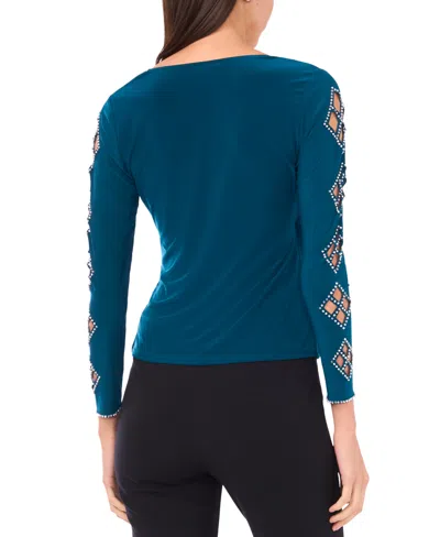 Msk Petite Faraj Long Sleeves Faux Wrap Top In Blue