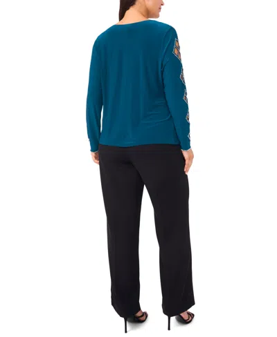 Msk Plus Size Faraj Long Sleeves Faux Wrap Top In Blue