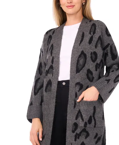 Vince Camuto Open Front Animal Print Cardigan In Gray