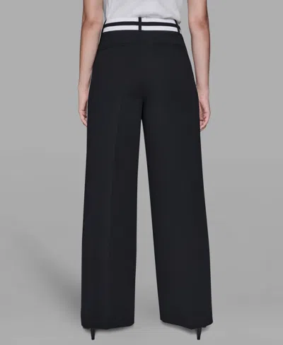 Karl Lagerfeld Women's High-rise Contrast Band Pants In Black