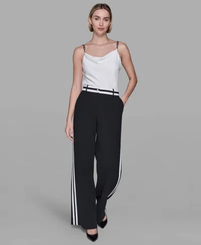 Karl Lagerfeld Women's High-rise Contrast Band Pants In Black