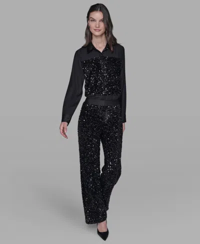 Karl Lagerfeld Sequin Jersey Pants In Black