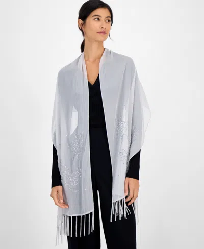 Inc International Concepts Beaded Fringe Evening Wrap, Macy's Exclusive In Silver